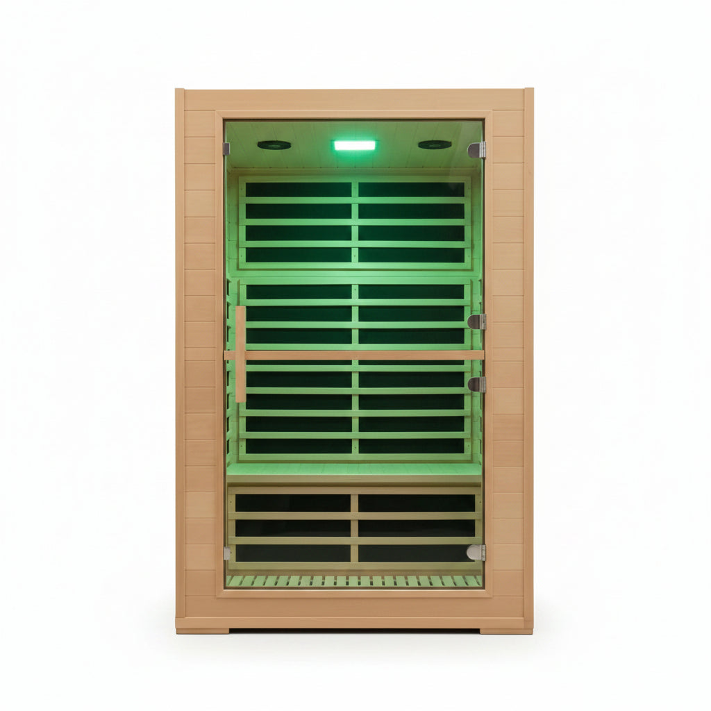 2 Person Far Infrared Sauna with Smart APP Control, 2000W Low EMF Wooden Infrared Sauna Room for Home, 8 Carbon Mica Heating Panels Wellness Sauna, Canadian Hemlock Indoor Spa for Home Relaxation