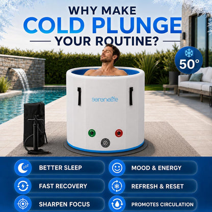 XL Ice Bath Tub for Athletes, 120 Gallon Inflatable Cold Plunge Tub, 40.5" X 39" Vertical Cylinder, Water Chiller Compatible, Insulated Lid, Drop Stitch PVC, Indoor Outdoor Cold Water Bath