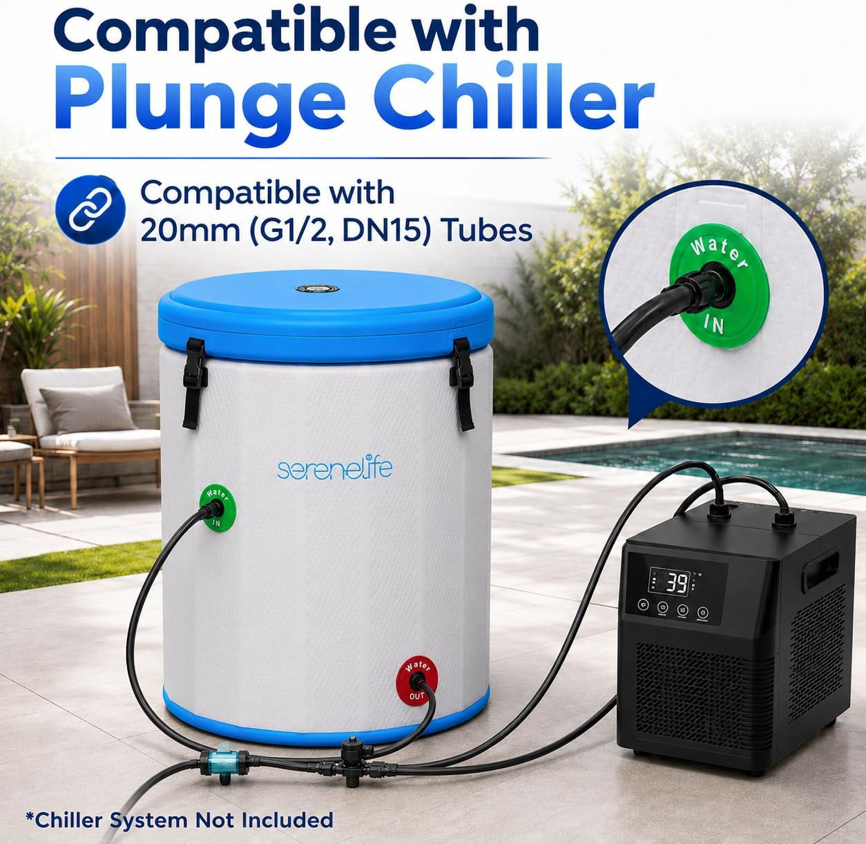 XL Ice Bath Tub for Athletes, 120 Gallon Inflatable Cold Plunge Tub, 40.5" X 39" Vertical Cylinder, Water Chiller Compatible, Insulated Lid, Drop Stitch PVC, Indoor Outdoor Cold Water Bath