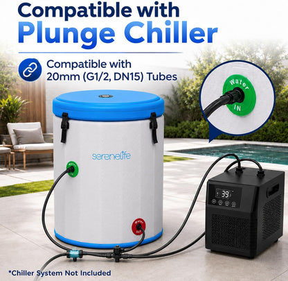 XL Ice Bath Tub for Athletes, 120 Gallon Inflatable Cold Plunge Tub, 40.5" X 39" Vertical Cylinder, Water Chiller Compatible, Insulated Lid, Drop Stitch PVC, Indoor Outdoor Cold Water Bath