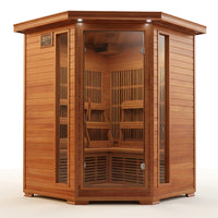 Hudson Bay 3-Person Cedar Corner Infrared Sauna with 7 Carbon Heaters — Studio Shot