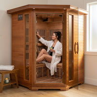 Hudson Bay 3-Person Cedar Corner Infrared Sauna with 7 Carbon Heaters — Lifestyle
